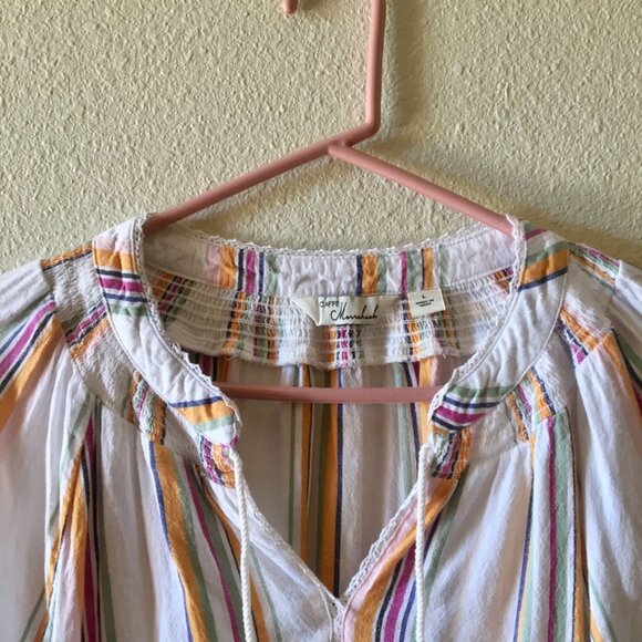 Caffe Marrakesh Colorful Vertical Stripe Top with Tassels Size L Cotton - Picture 2 of 13